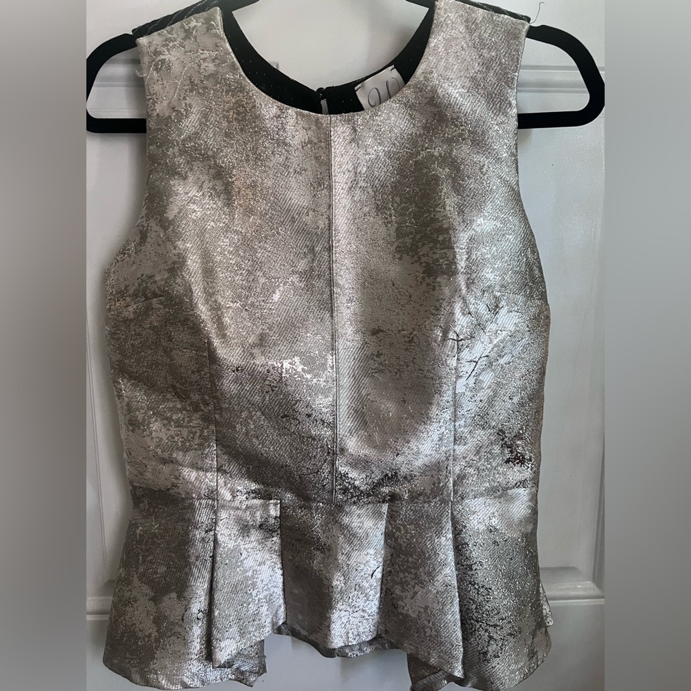 MINT Silver Golden Metallic Cocktail Peplum Top